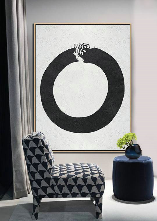 Modern Canvas Art,Geometric Art Black And White Minimal Painting On Canvas - Original Art